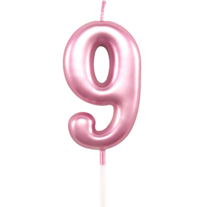 XNOVA 9th Birthday Candle Nine Years Pink Happy Birthday Number 9 Candles for Cake Topper Decoration for Party Kids Adults Numeral 90 59 29 91 94 99 - Image 1